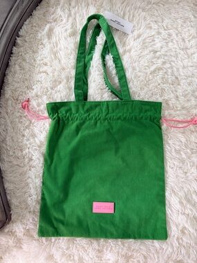 Marc Jacobs Green Canvas Drawstring Tote with Pink Accents- Reversible Bag